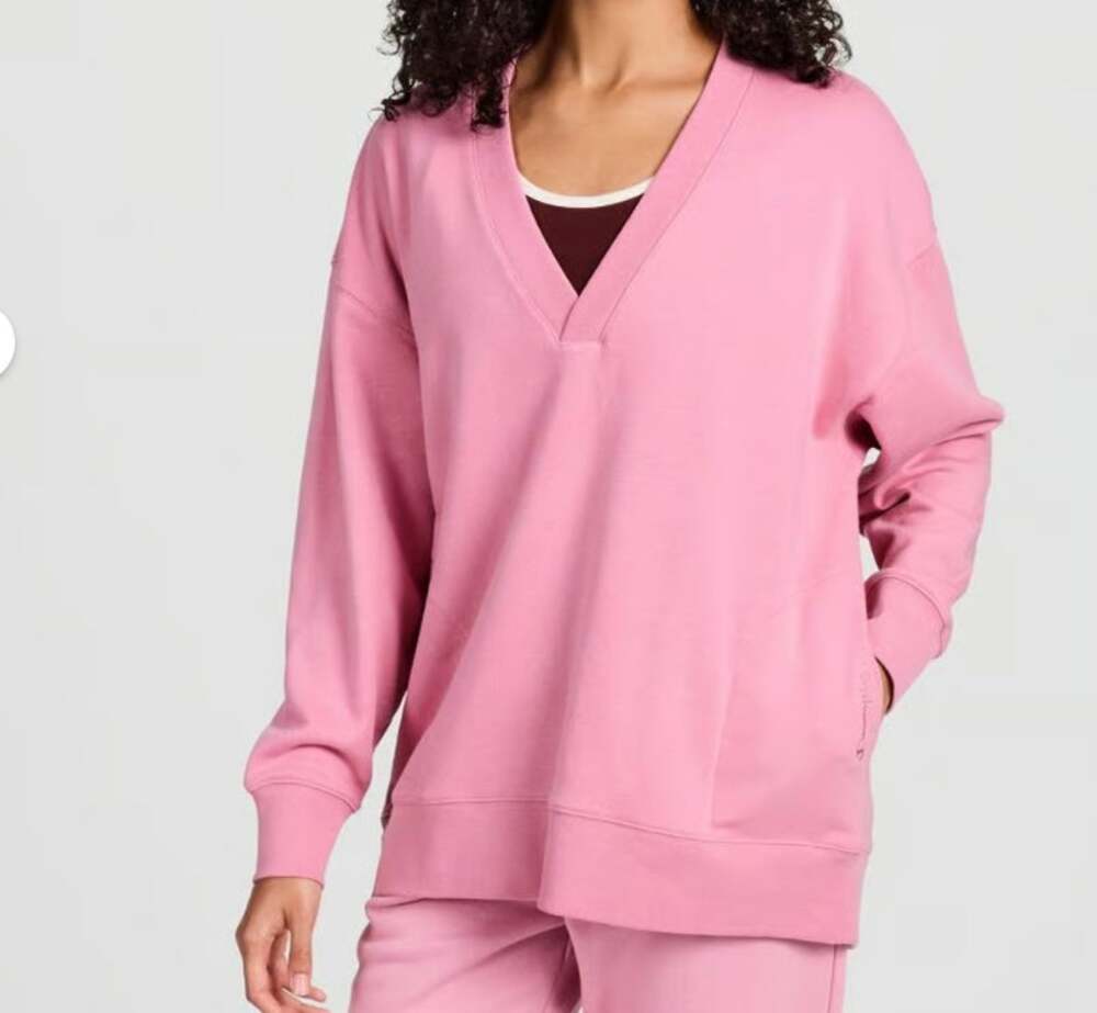 CHAMPION | FRENCH TERRY V NECK TUNIC STYLE SWEATSHIRT | COSMIC PINK | LARGEE